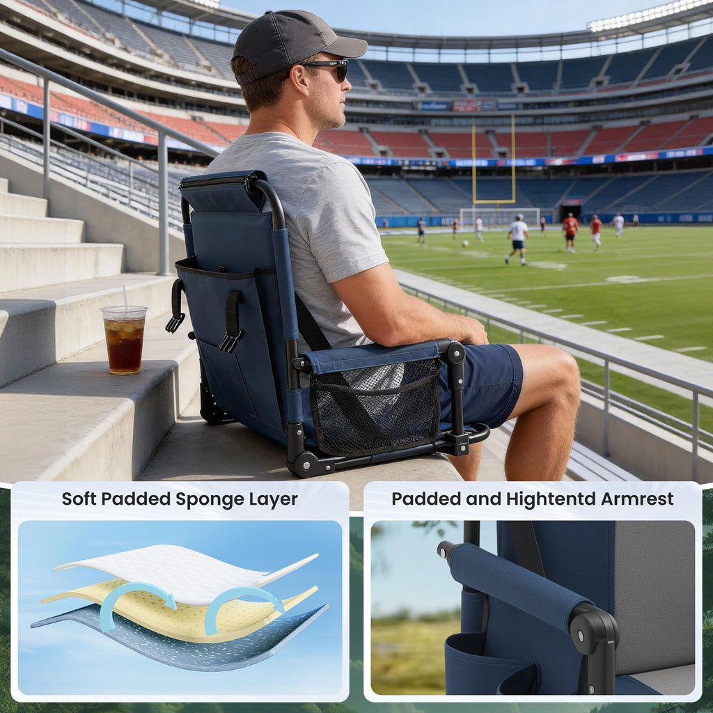 Portable Foldable Bleacher Chair with Cup Holders Blue K849