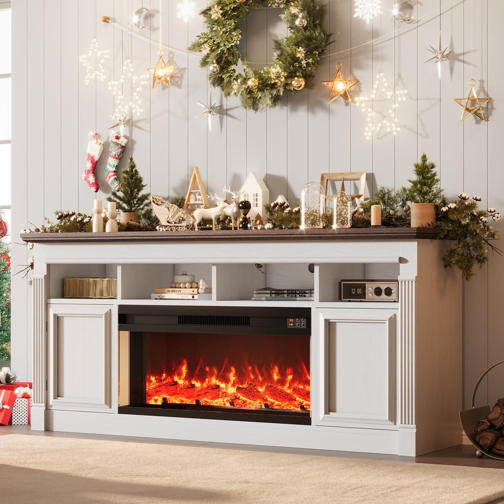 66 Inch White & Brown Two-Tone Fireplace TV Stand E851475
