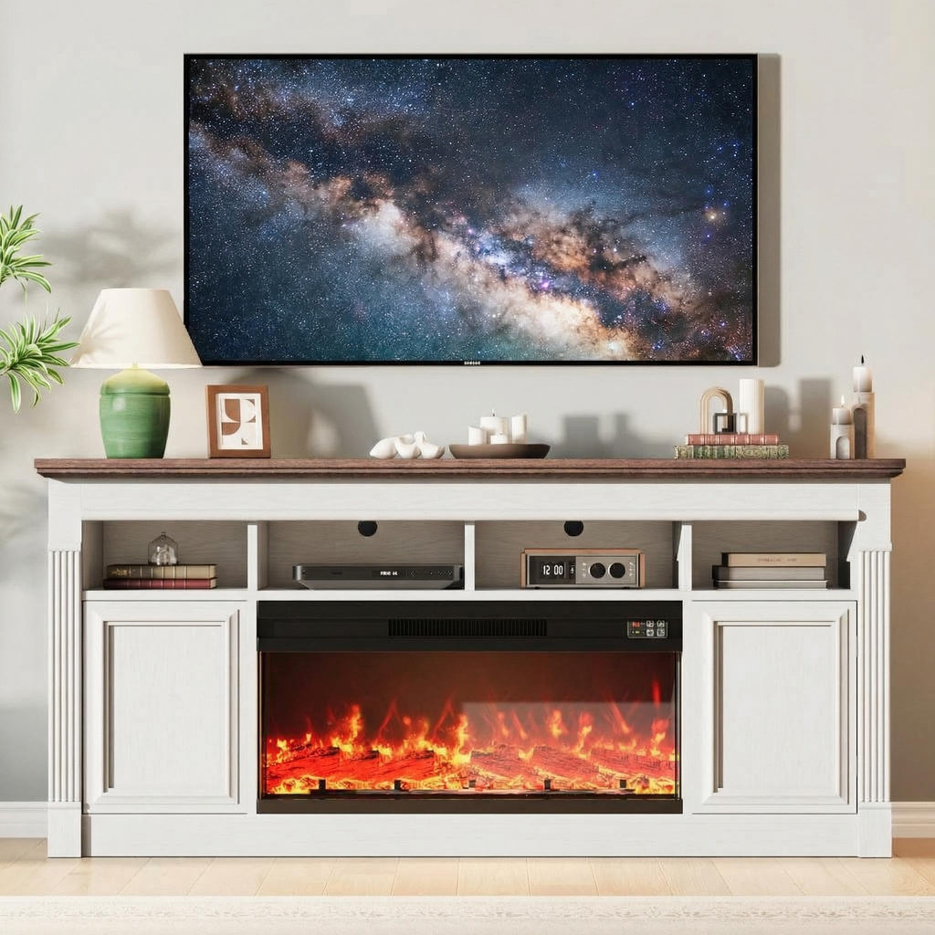 66 Inch White & Brown Two-Tone Fireplace TV Stand E851475