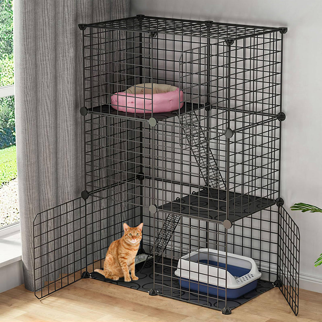 3-Tier Cat Cage with 3 Doors 2 Ramp Ladders Y363122