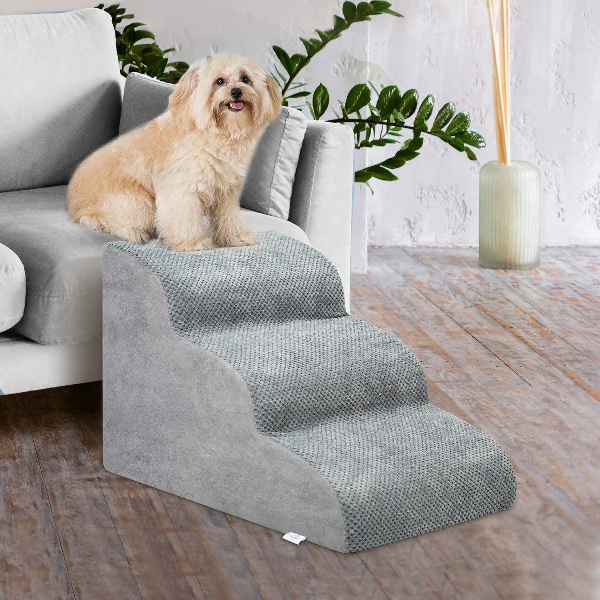 High Density Foam Dog Stairs 3 Steps Grey Q847