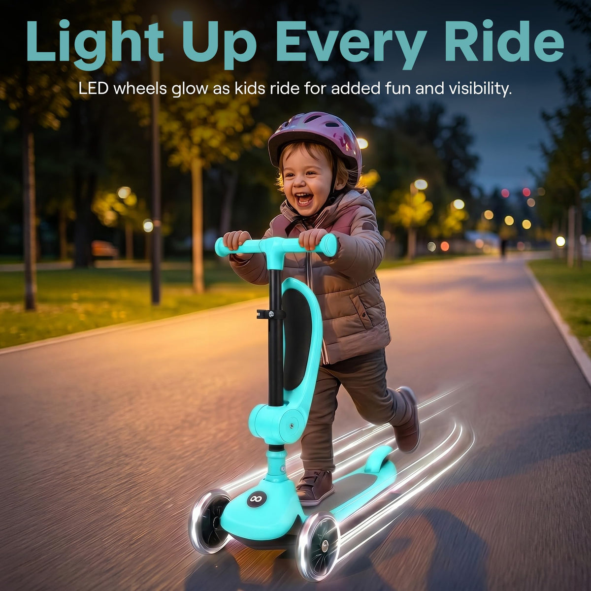 3-Wheel Kids Scooter with Seat, LED Wheels, Adjustable Handlebar R223
