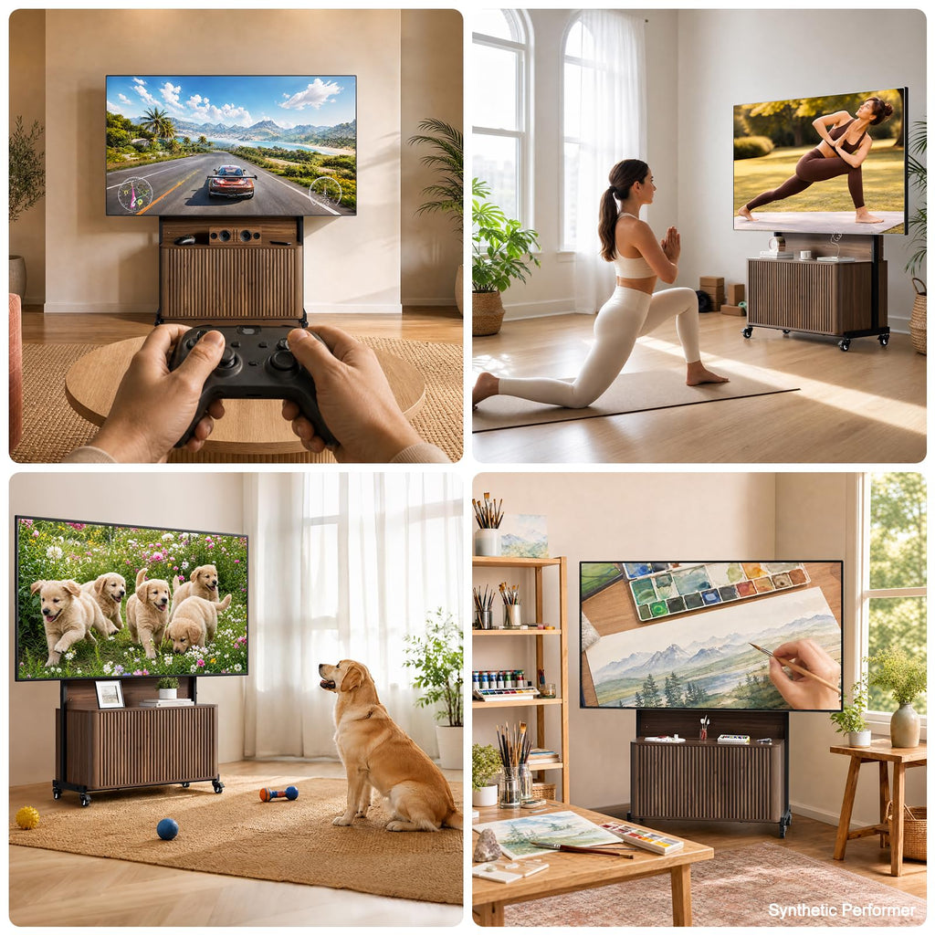 Rolling TV Stand with Mount for 32-75 Inch, Walnut I99174