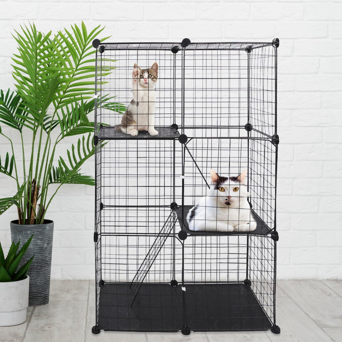 3-Tier Cat Cage with 3 Doors 2 Ramp Ladders Y363122