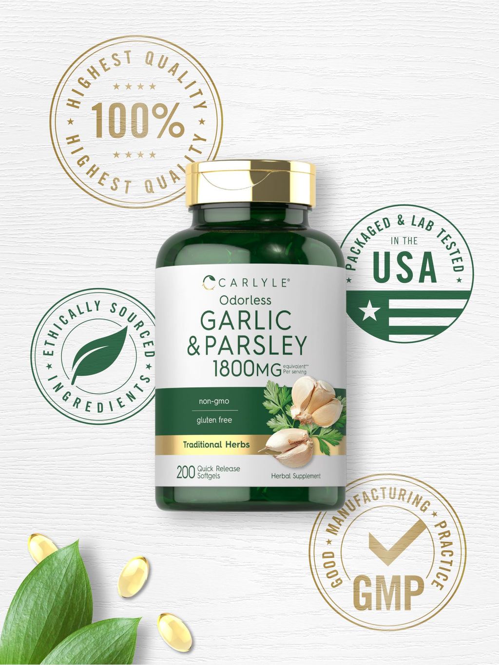 Odorless Garlic & Parsley Supplement 200 Softgels N857349