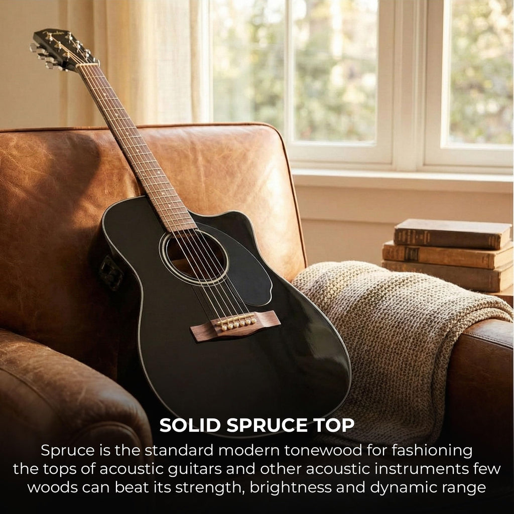 Black Solid Top Dreadnought Acoustic-Electric Guitar with Hard Case P34179