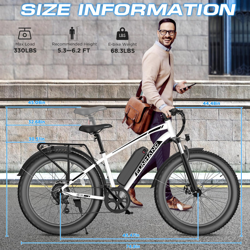 1000W 26" Fat Tire Electric Mountain Bike with 48V 13AH Battery A226