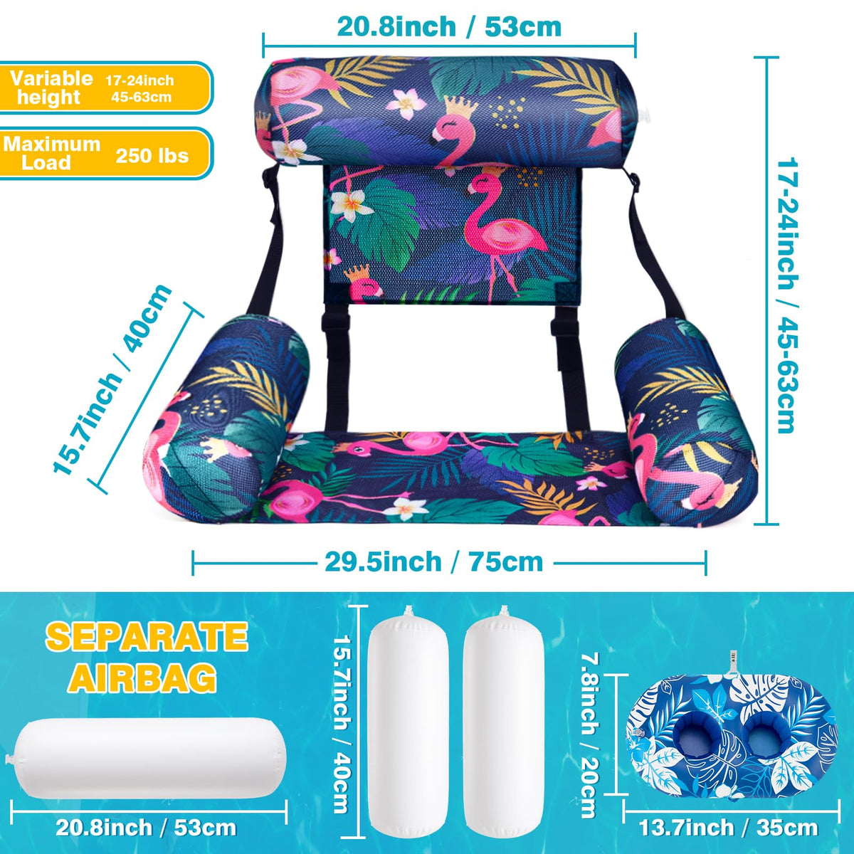 2 Pack Inflatable Pool Float Chair with Cup Holders M4239
