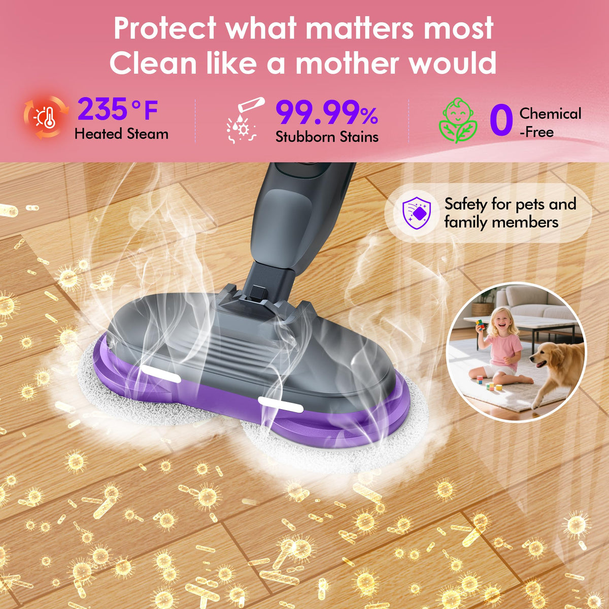 Rotating Scrub & Steam Mop with 6 Scrub Pads S108406