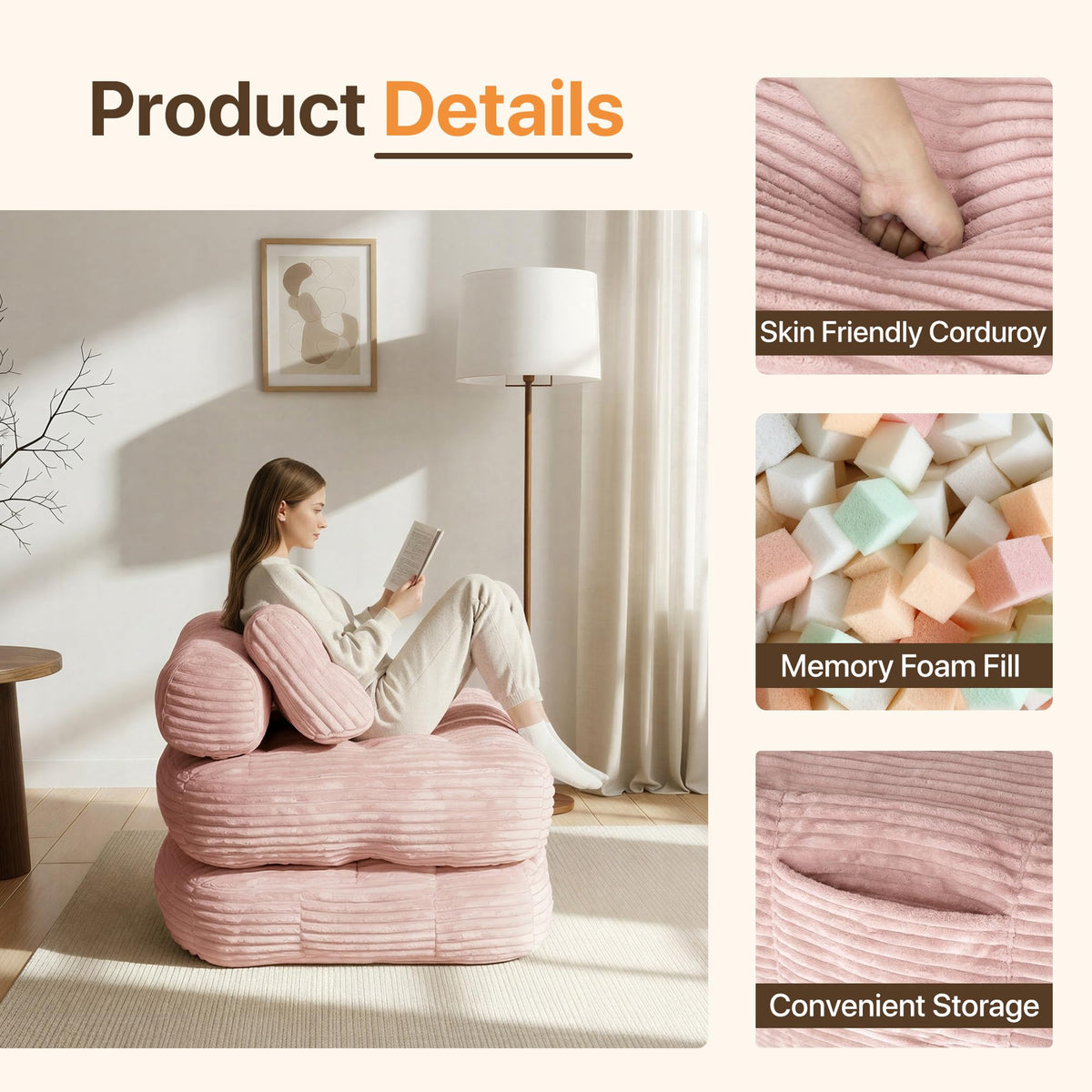 Pink Folding Sofa Bed T401