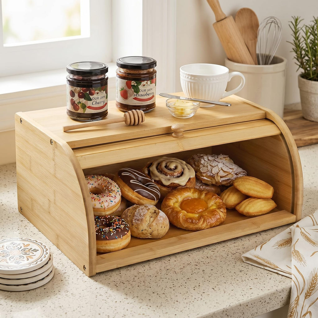Large Natural Bamboo Roll Top Bread Box S65339