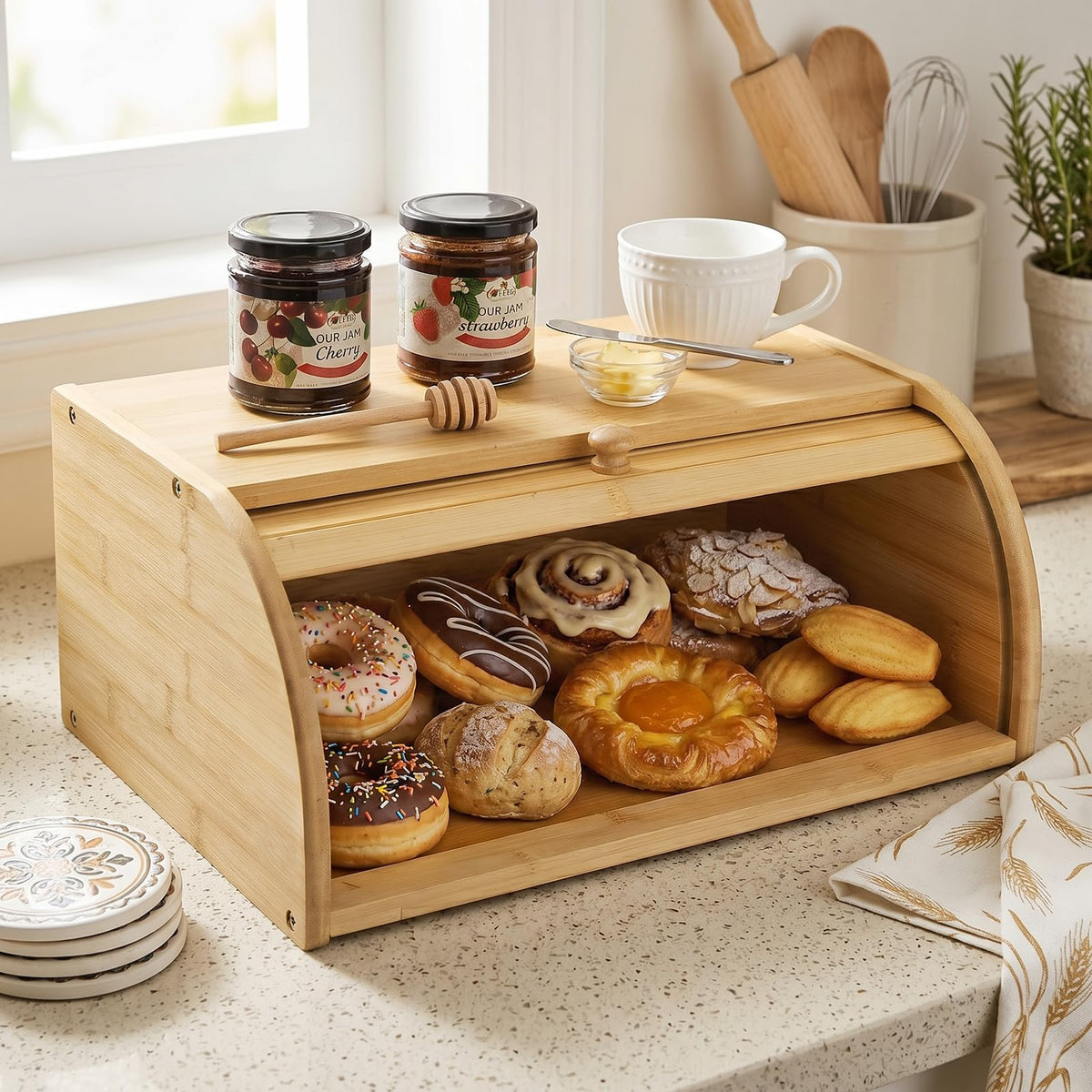Large Natural Bamboo Roll Top Bread Box S65339