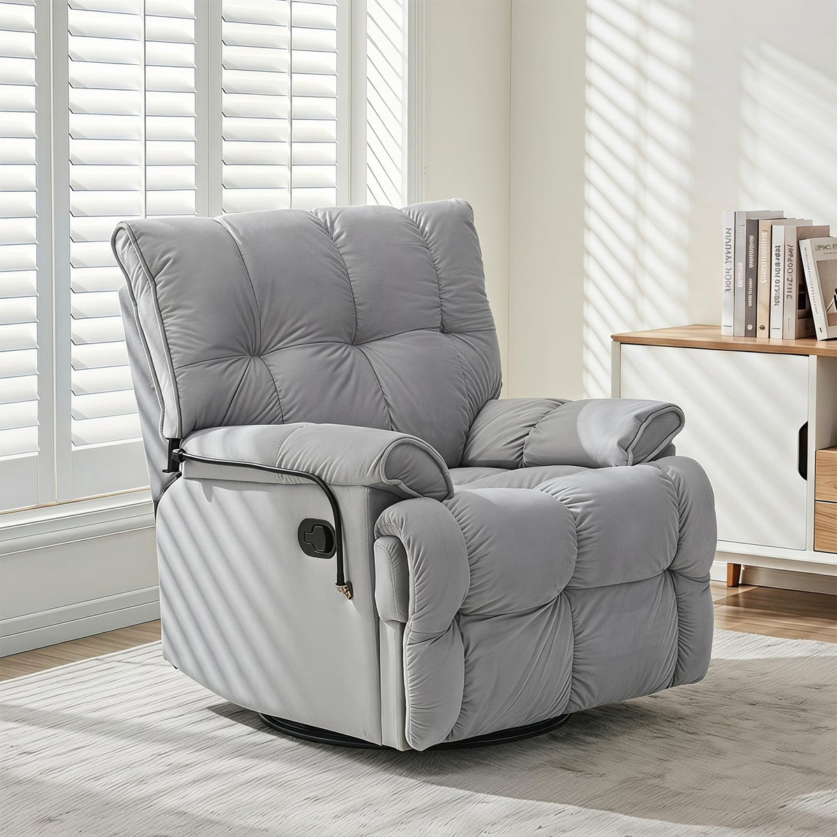 Velvet Swivel Recliner Accent Chair with Detachable Side Phone Holder V266