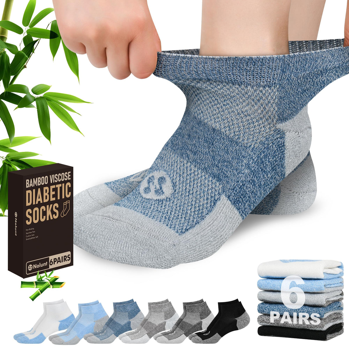Low Cut Diabetic Socks for Men, 6 Pairs D1221