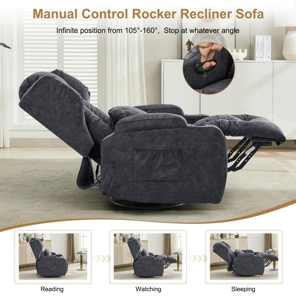 Manual Swivel Rocker Recliner Chair Velvet Grey Z625438