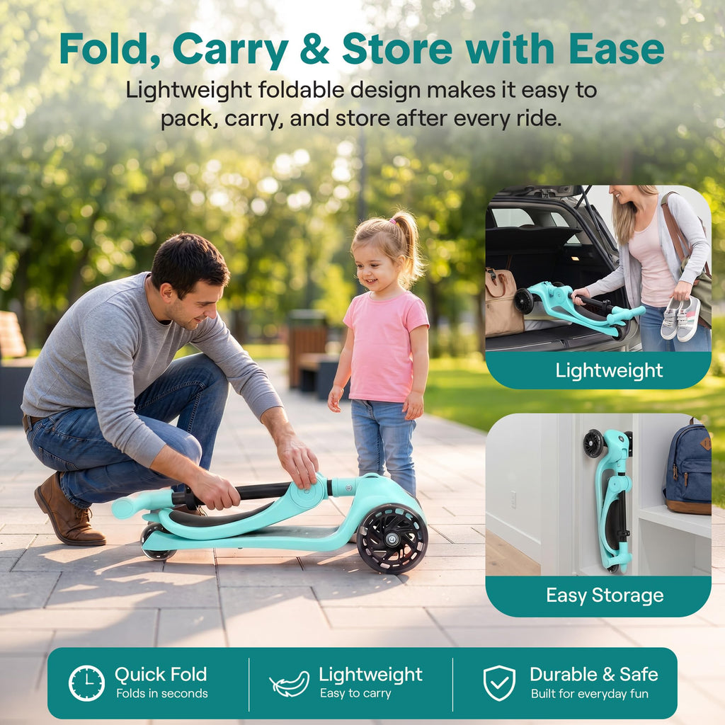 3-Wheel Kids Scooter with Seat, LED Wheels, Adjustable Handlebar R223