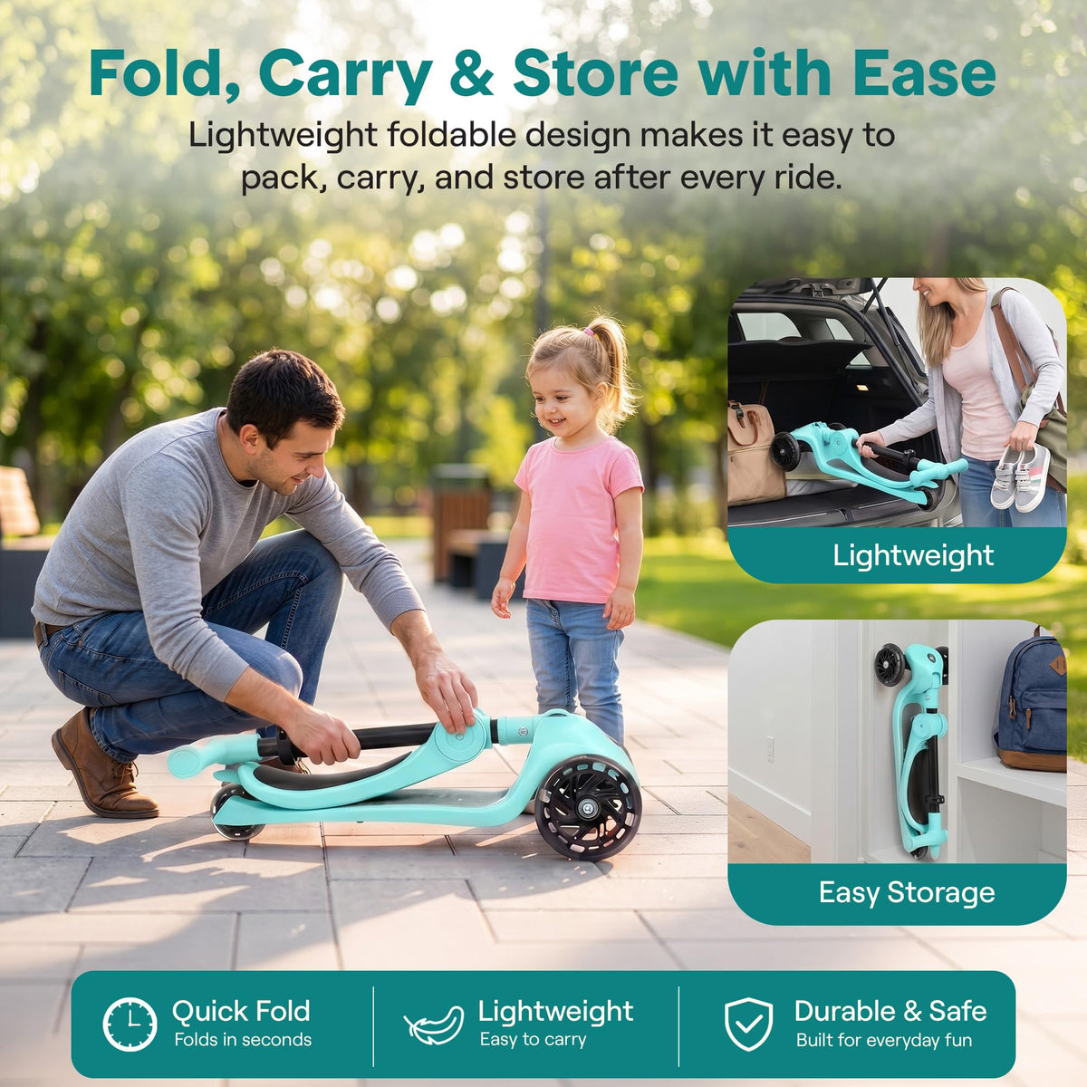 3-Wheel Kids Scooter with Seat, LED Wheels, Adjustable Handlebar R223
