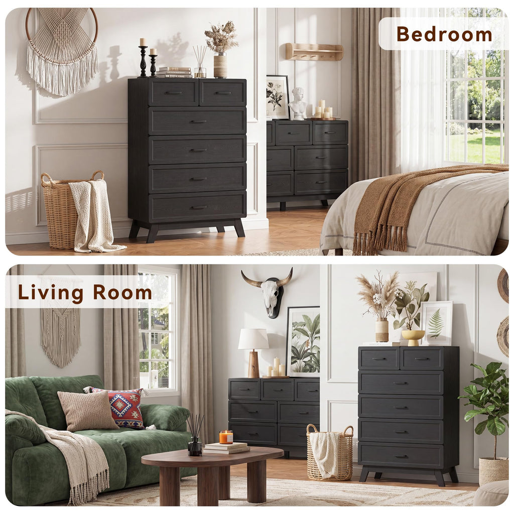 Black 6 Drawer Dresser N2973
