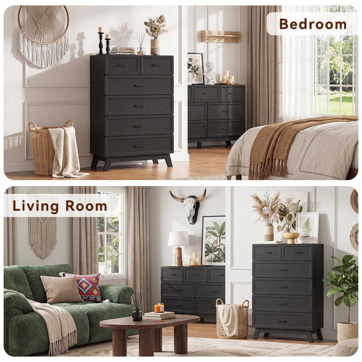 Black 6 Drawer Dresser N2973