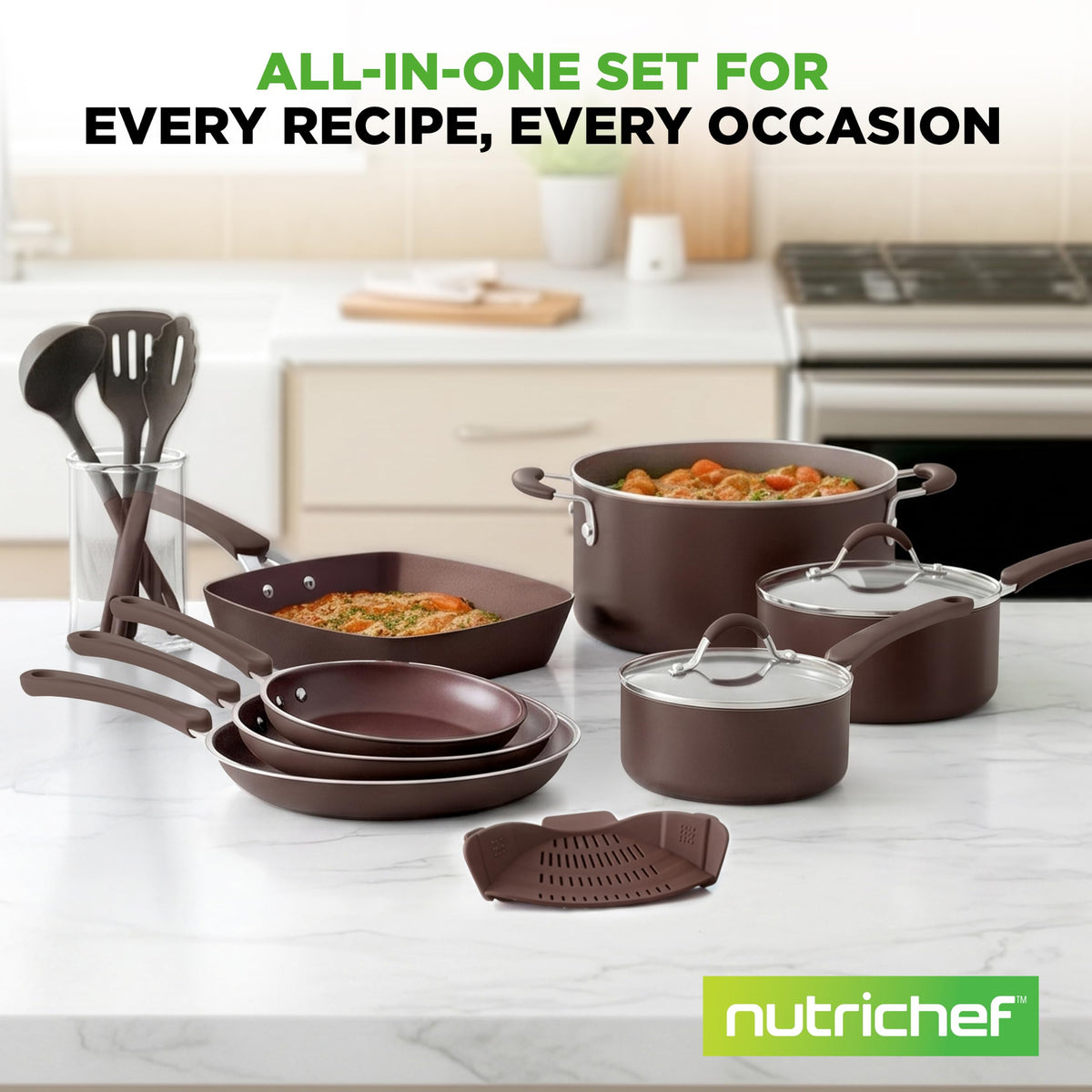 14-Piece Nonstick Brown Cookware Set G590181