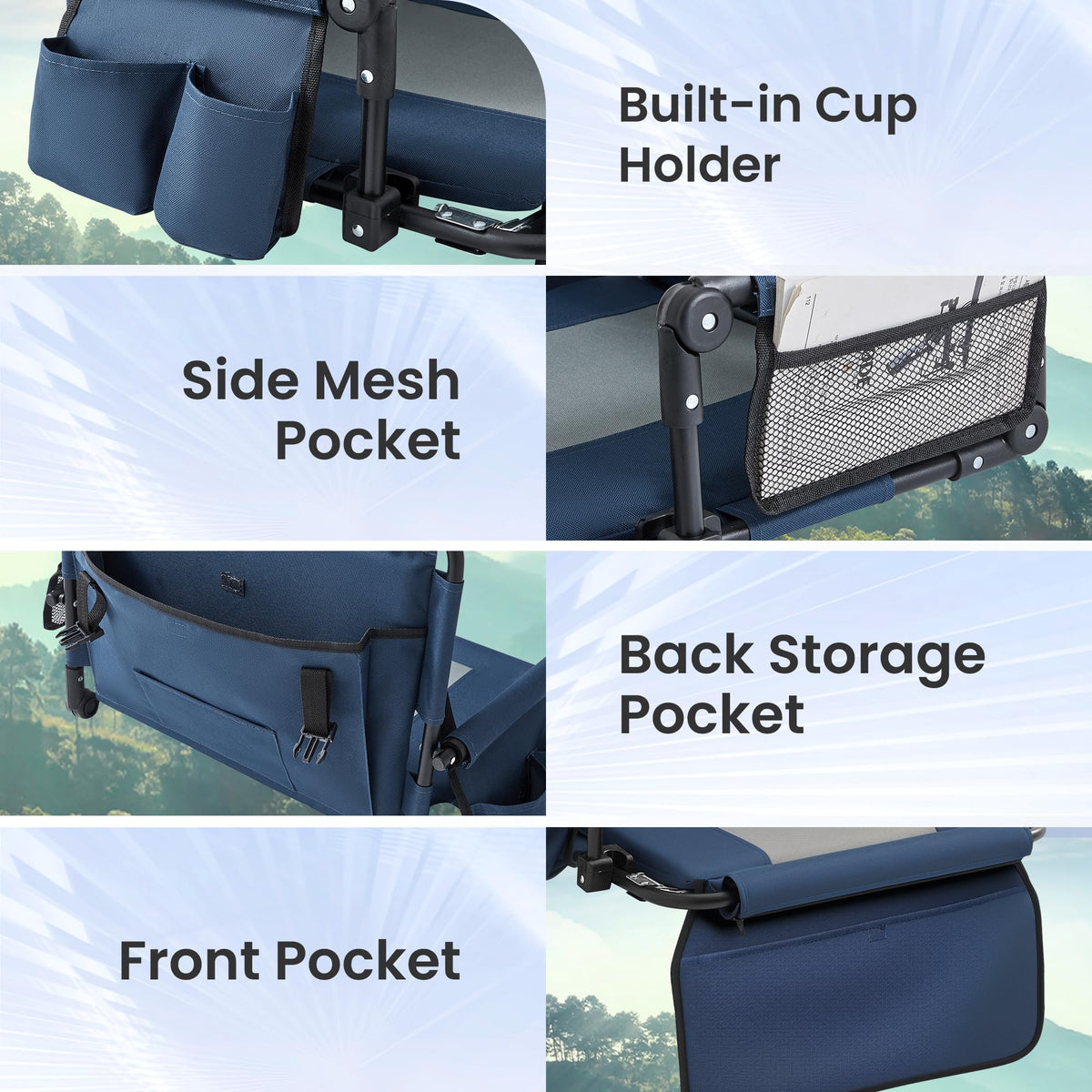 Portable Foldable Bleacher Chair with Cup Holders Blue K849