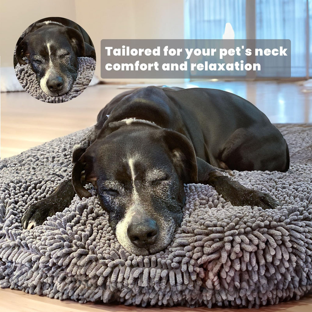Soft Round Chenille Dog Bed with Removable Washable Cover Grey Medium G470