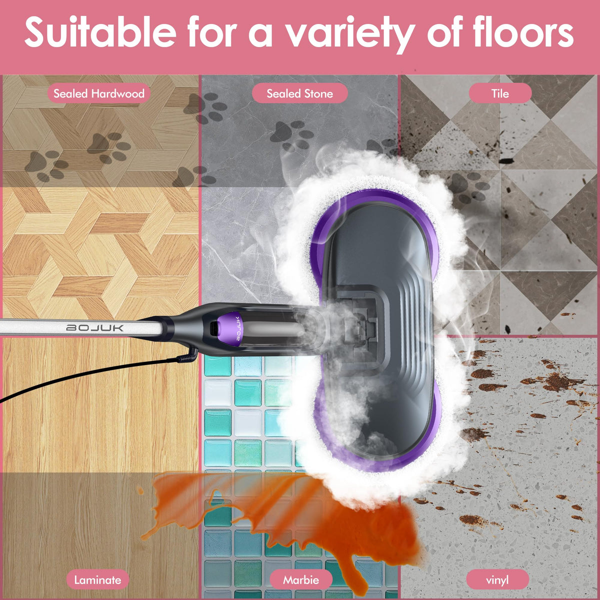 Rotating Scrub & Steam Mop with 6 Scrub Pads S108406