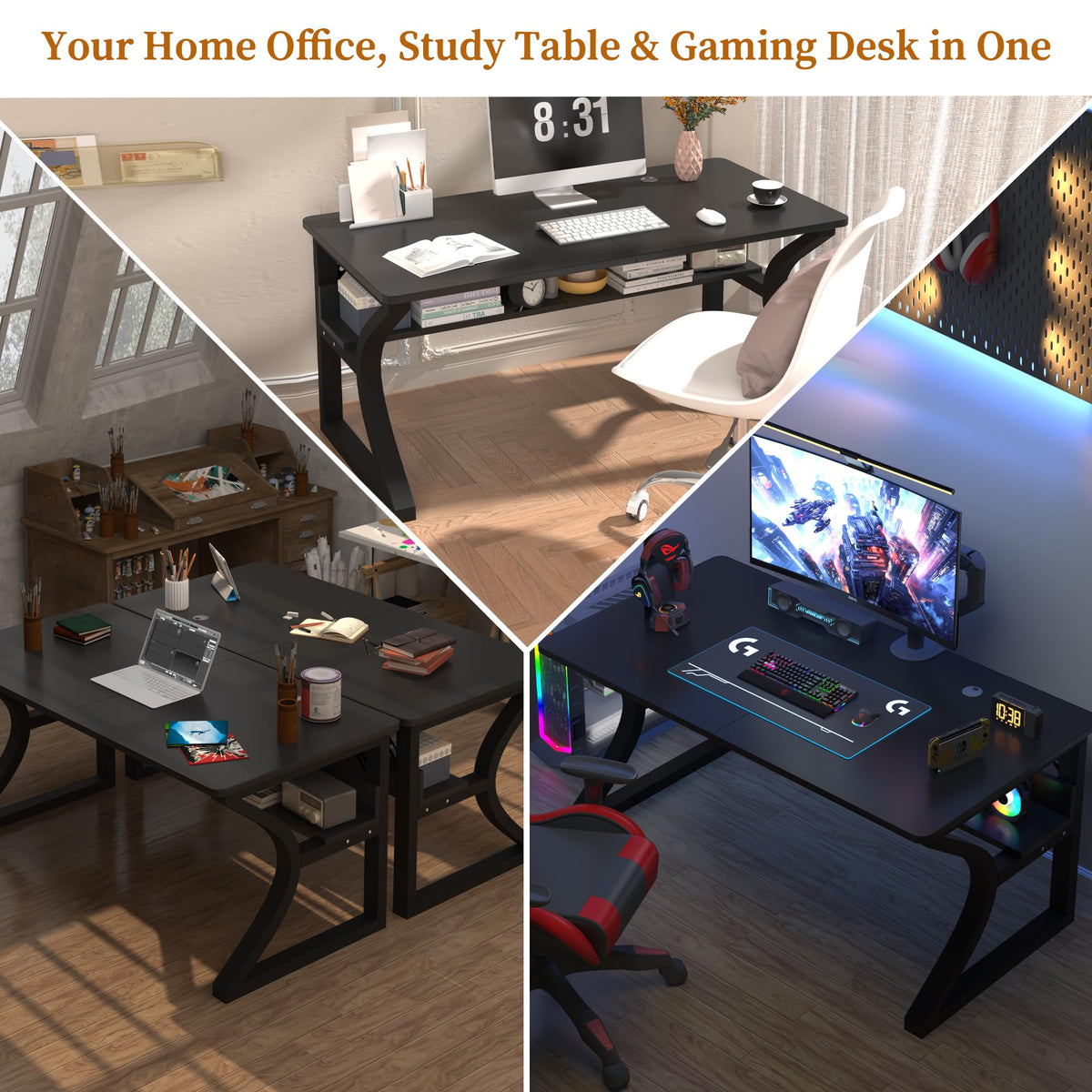 Black 55" Wood Computer Desk Y97208