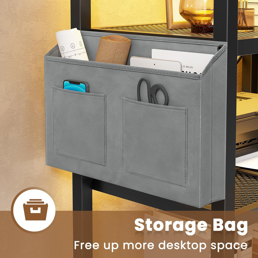 35.4” File Cabinet with 2 Drawer, Power Strip, LED Lights, Lock, Open Shelf, Rustic Brown K243332