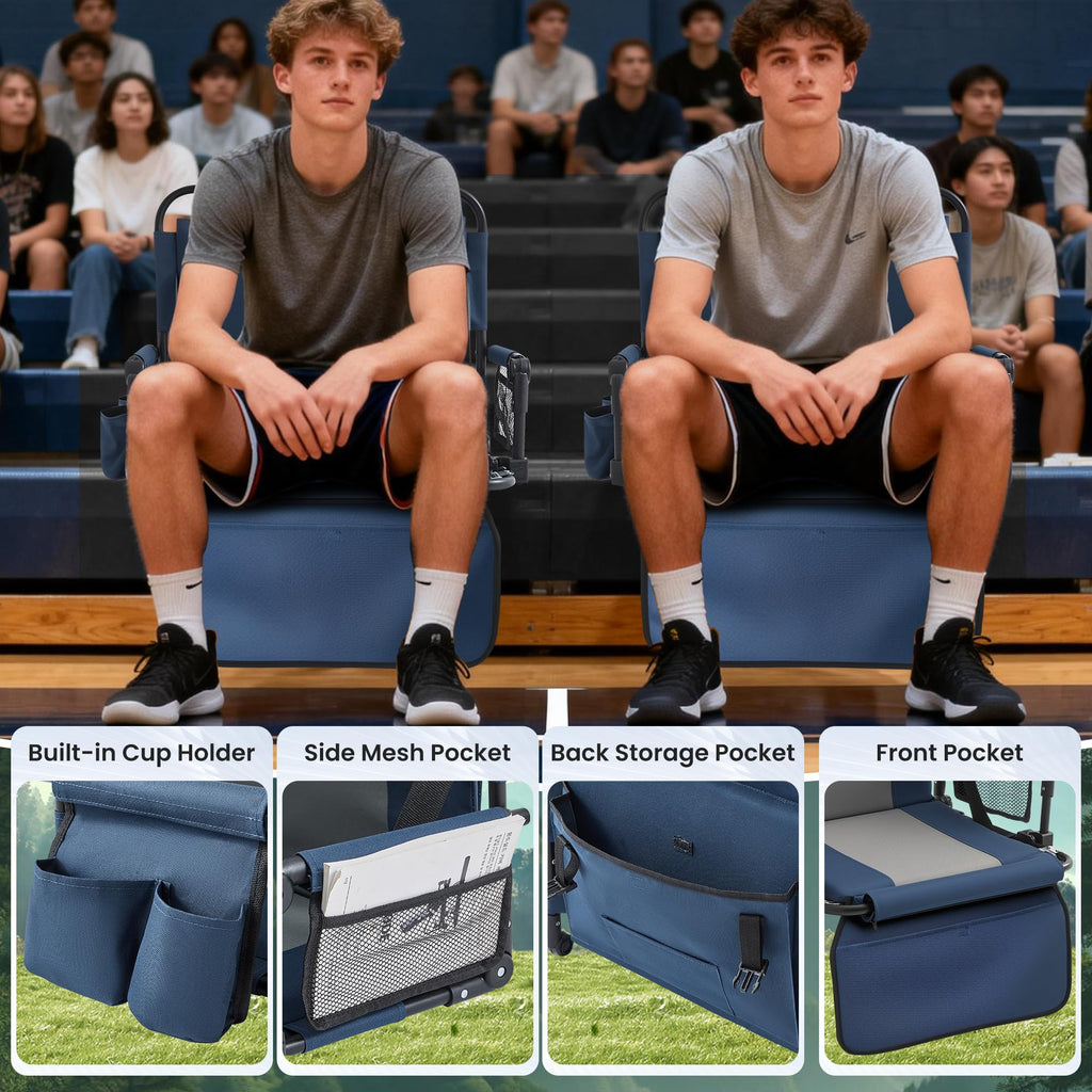Portable Foldable Bleacher Chair with Cup Holders Blue K849
