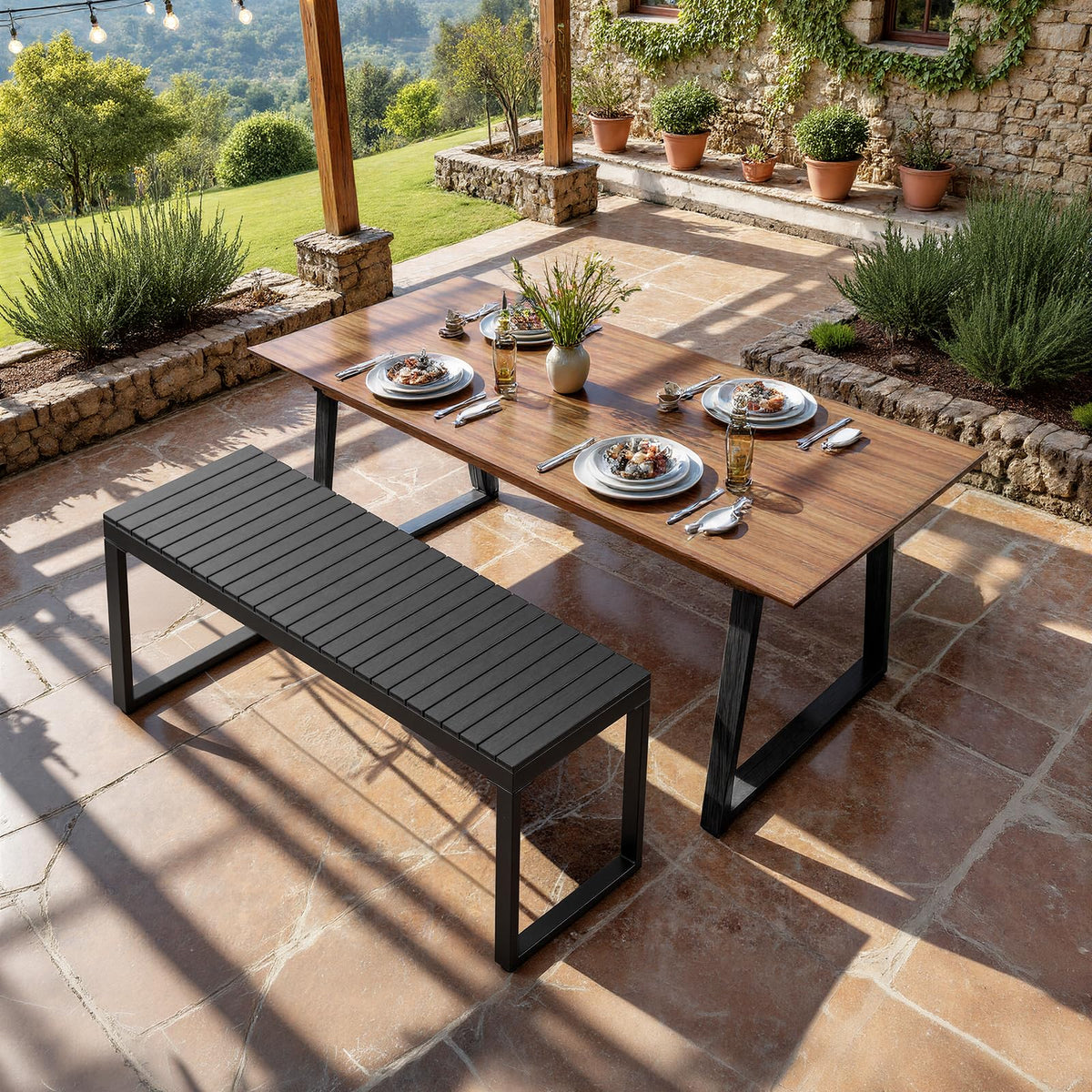 Black 2-Person Outdoor Bench A710769