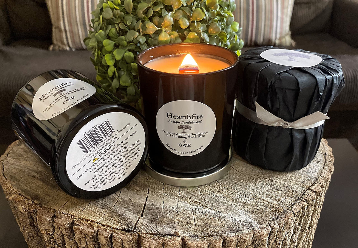 Sandalwood Scented Soy Candle with Wood Wick B61099