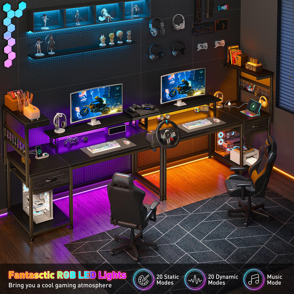 40" Gaming Desk with LED Lights & Power Outlets, Black I81087