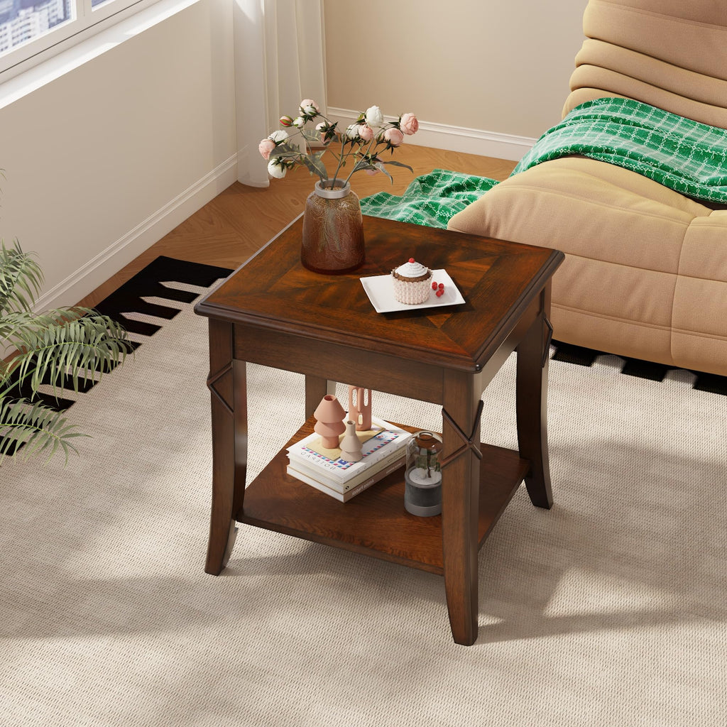 Solid Wood End Table with Storage Shelf Y27407