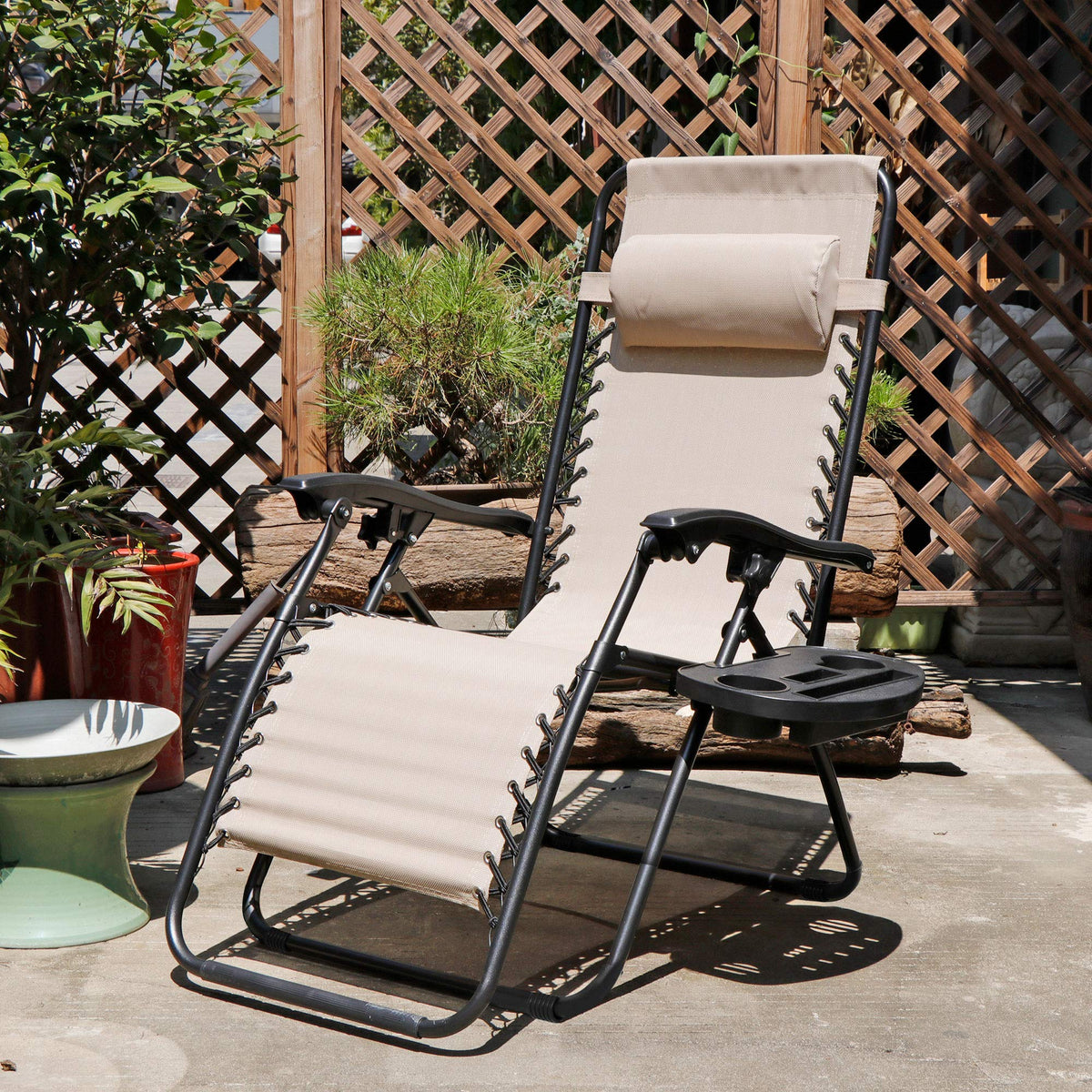Zero Gravity Chair Set of 2 Folding Recliner with Cup Holder Tray and Pillow S5543