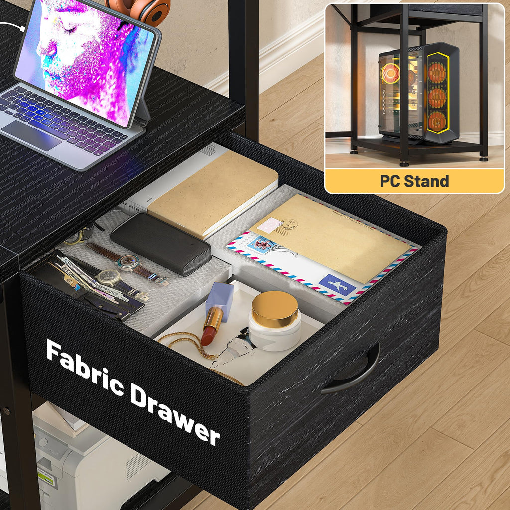 40" Gaming Desk with LED Lights & Power Outlets, Black I81087