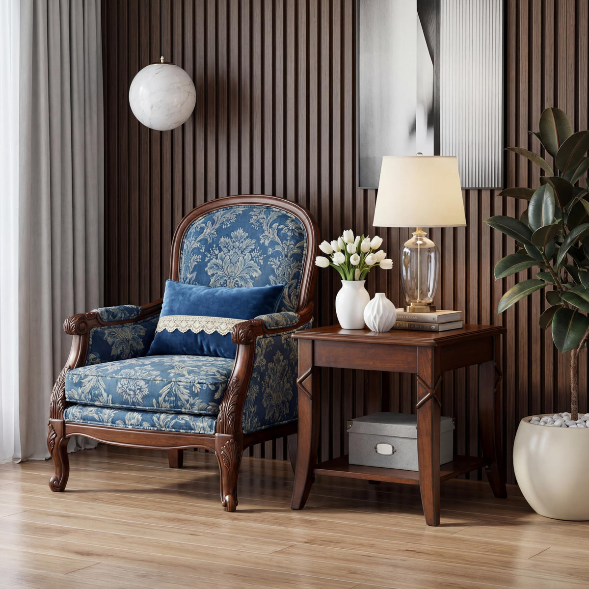 Solid Wood End Table with Storage Shelf Y27407