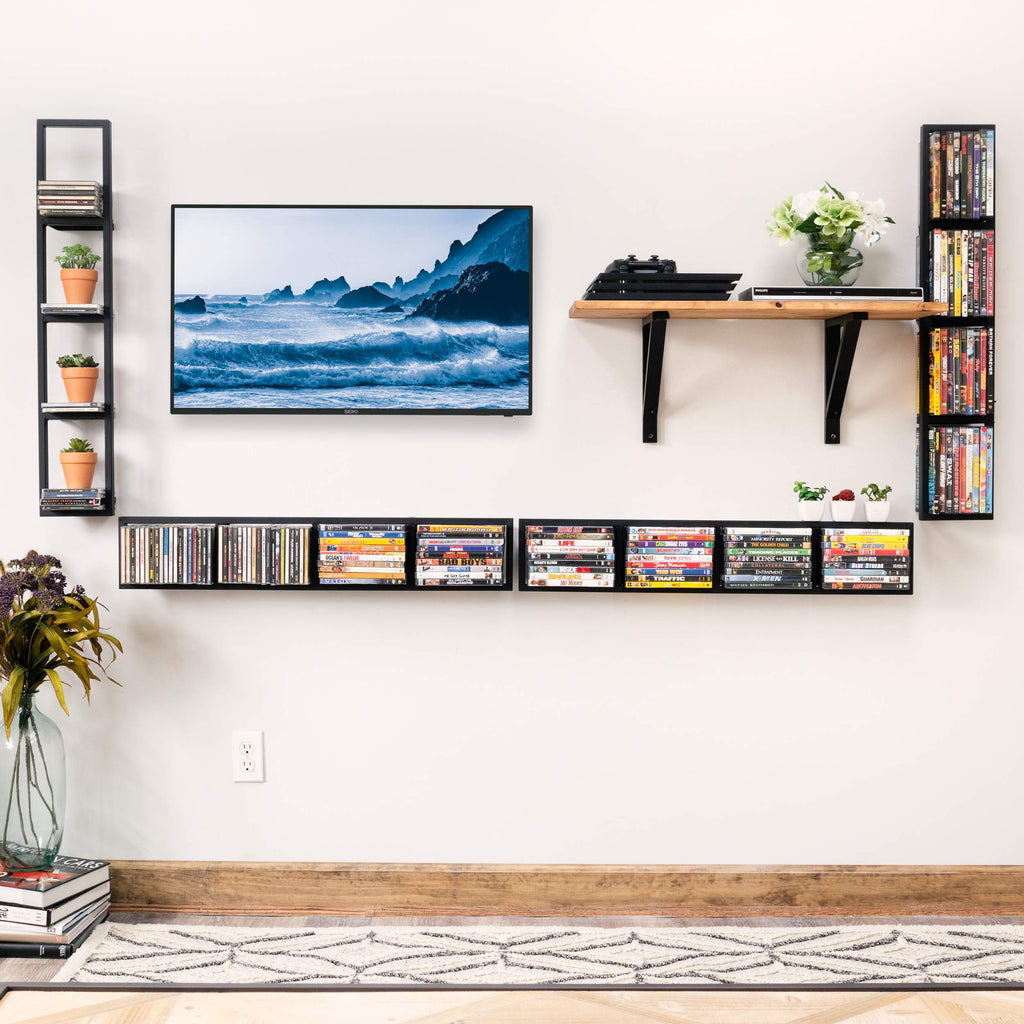 34 Inch Media Storage Rack Organizer Metal Floating Shelf Set of 2 Black X450