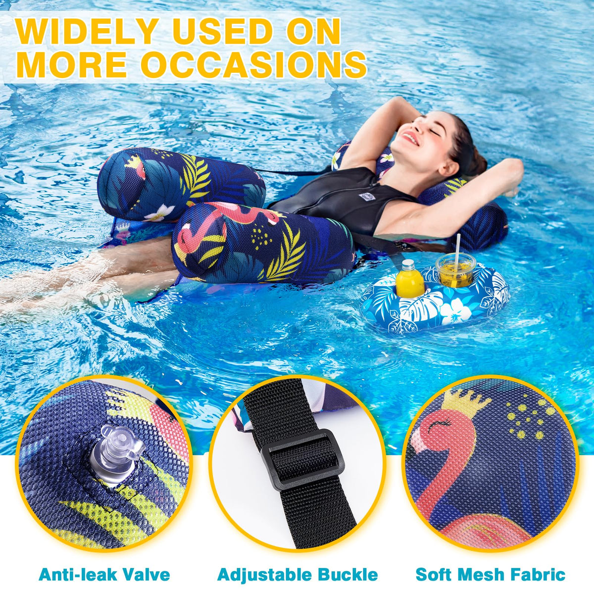 2 Pack Inflatable Pool Float Chair with Cup Holders M4239